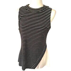 White House Black Market Size L - Black White Mock Neck Tank Stretch Modal Blend